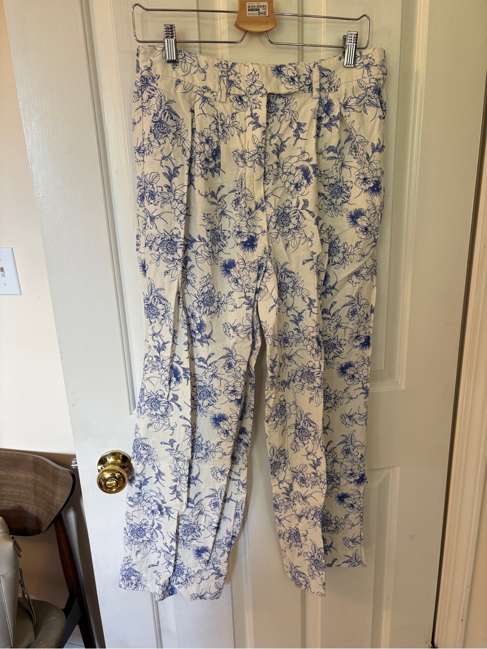 Jason Wu Cream Pants with Blue Floral Sketch Print
